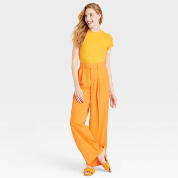 Women's High-Rise Wide Leg Fluid Pants - A
New Day™ Orange size 2 - Picture 3 of 4